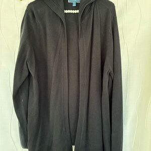 Karen Scott Black Open-Front Hooded Cardigan